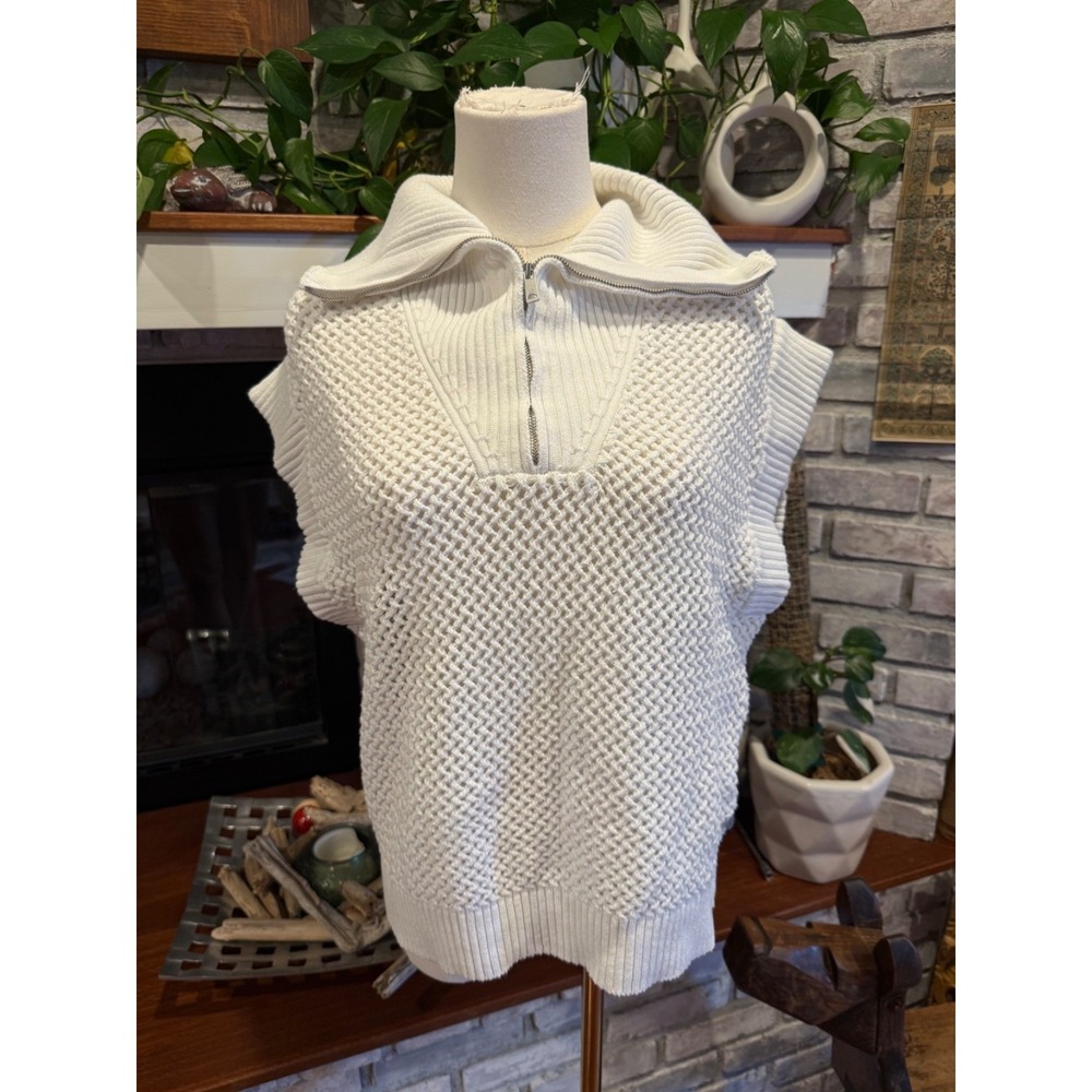 Scotch & Soda Open Knit Sweater Vest‎ 1/4 Zip Cowl Neck | White | Womens Small